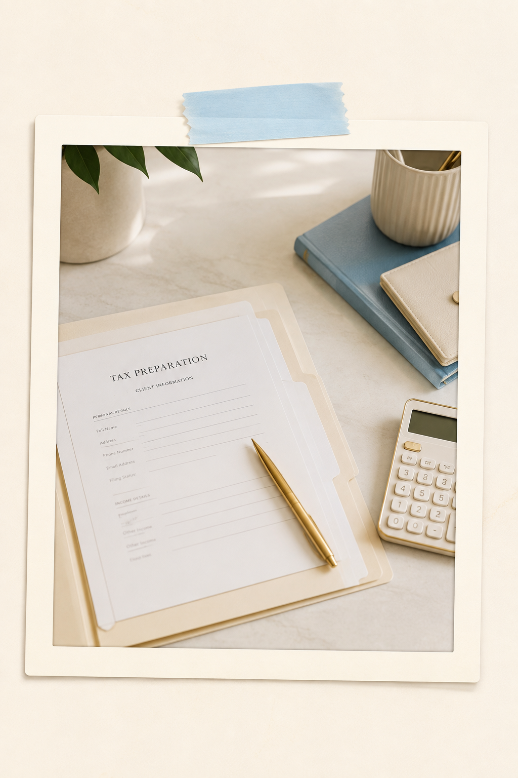 Tax preparation client information flat-lay